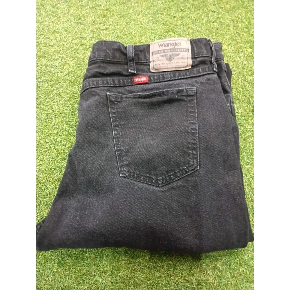 Wrangler Five Star Premium Jeans Mens 42x30 Black Denim Relaxed Fit Straight Leg